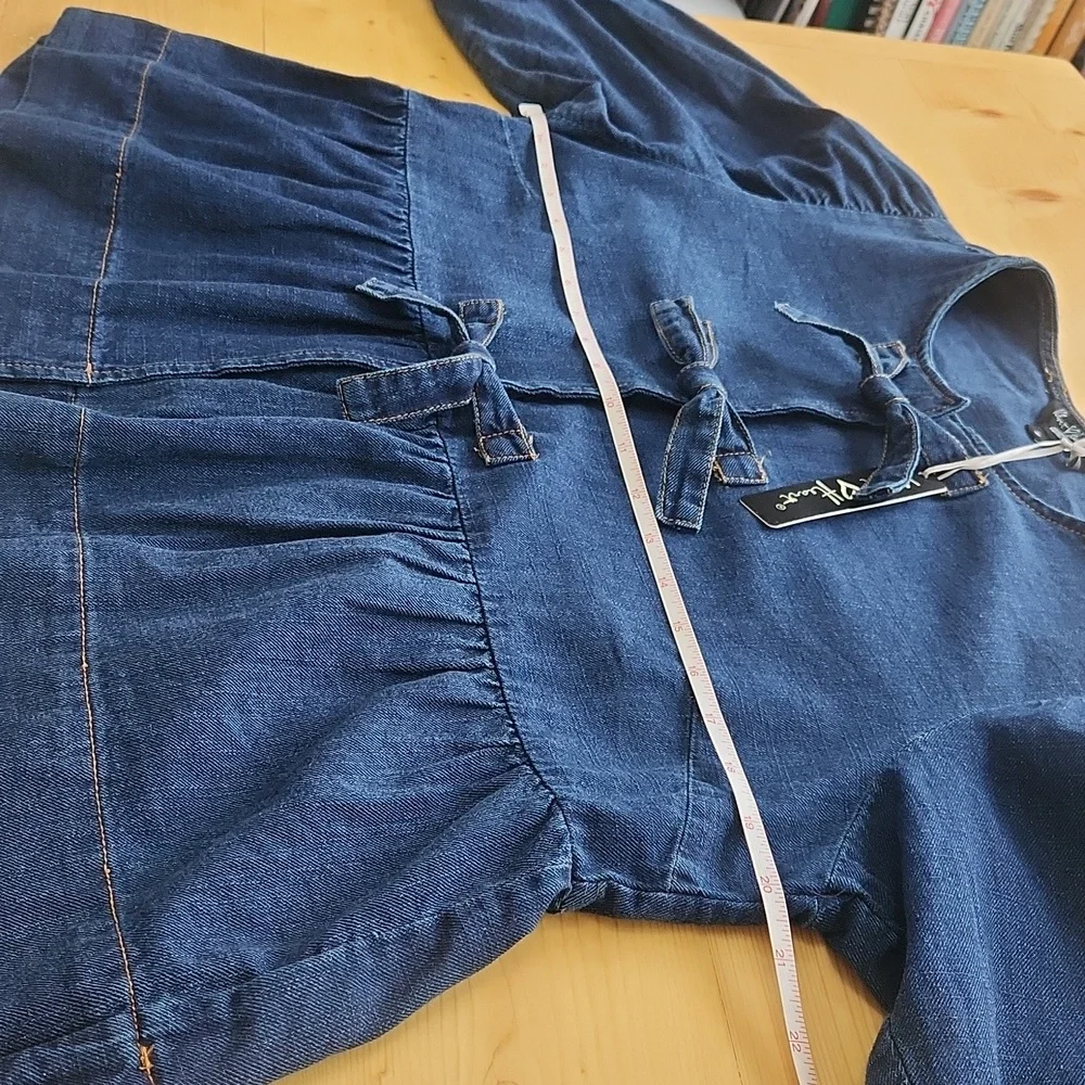 Velvet Heart Lamont Calva Denim Bow Peplum Top Medium M - Picture 16 of 16